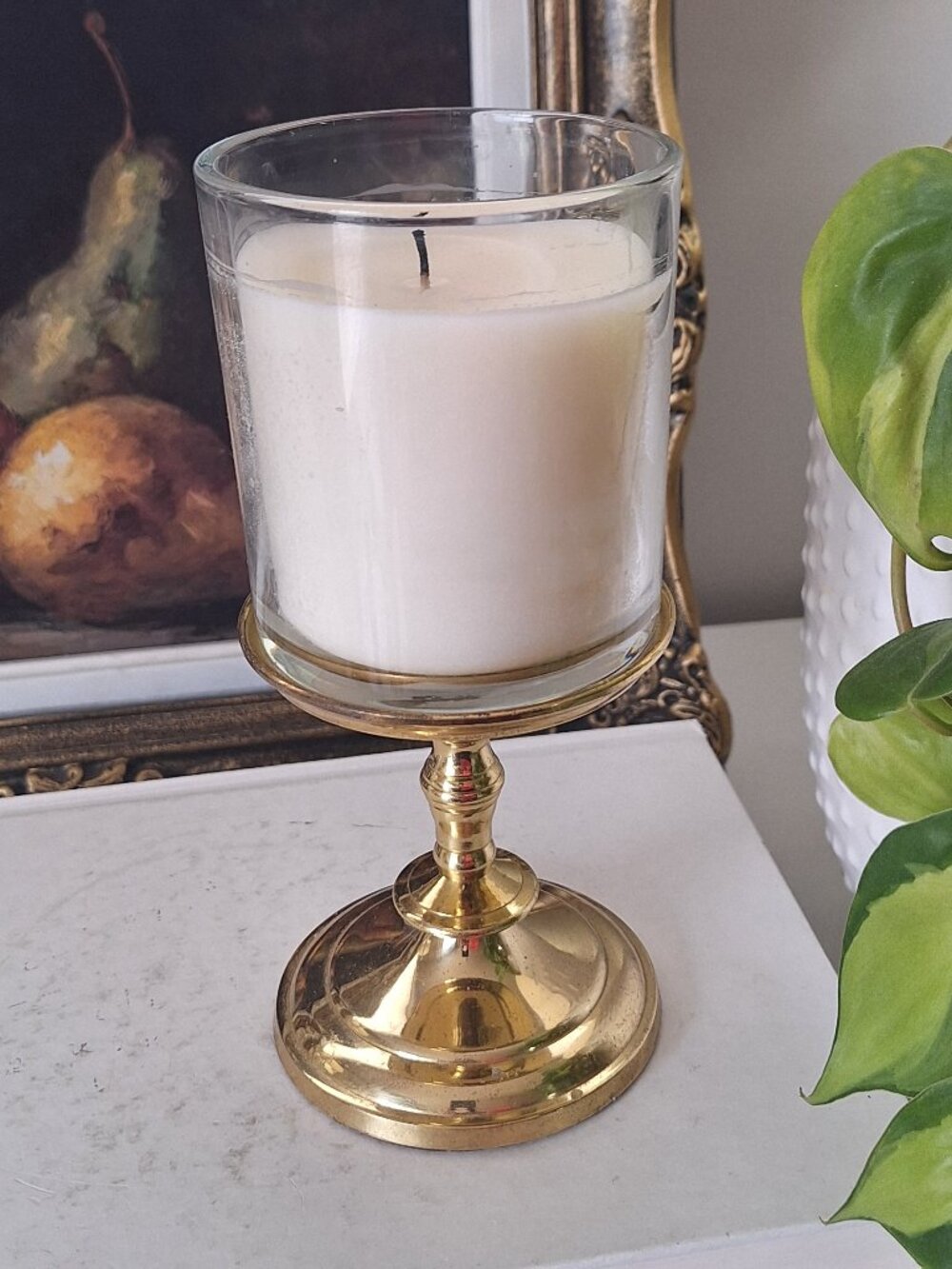 Vintage Brass Pillar Pedestal Candle holder partylite
